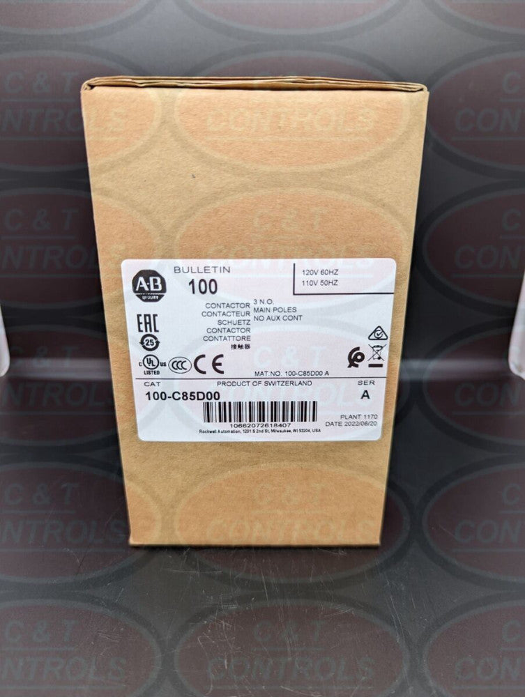 Allen Bradley 100-C85D00 120VAC 85A 3P Contactor No Aux Contact NIB USA