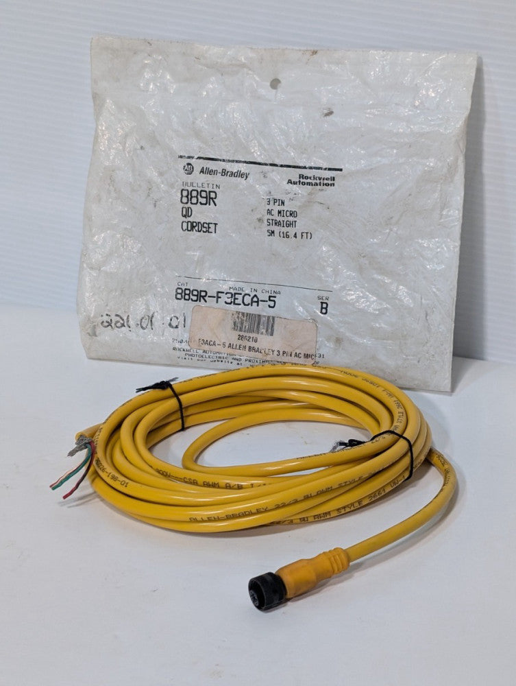 Allen-Bradley 889R-F3ECA-5 AC Micro Cable, Straight, 16.4' Length, 3 Pin, 300v