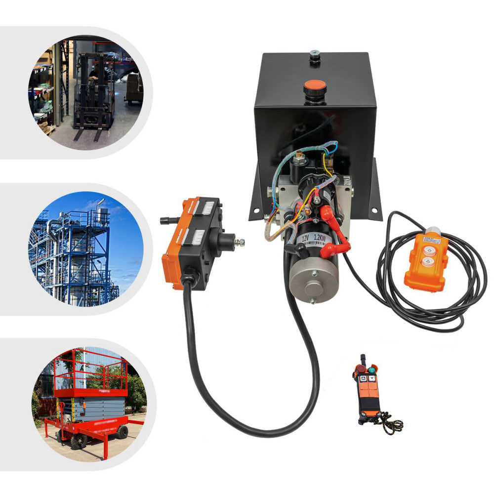 Hydraulic Pump 8Qt Single Acting Dump Trailer Pump DC12V Power Unit Wireless R/C