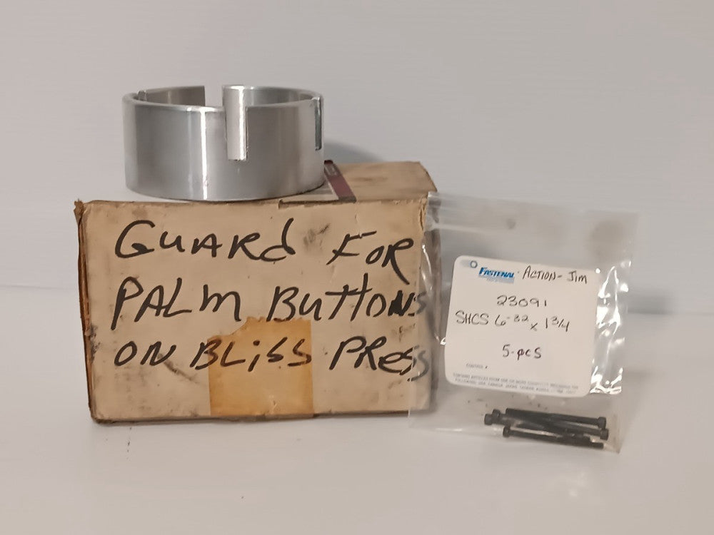 Guard for Bliss Press Palm Button and (5) Fastenal 6-32X1-3/4" socket cap screws