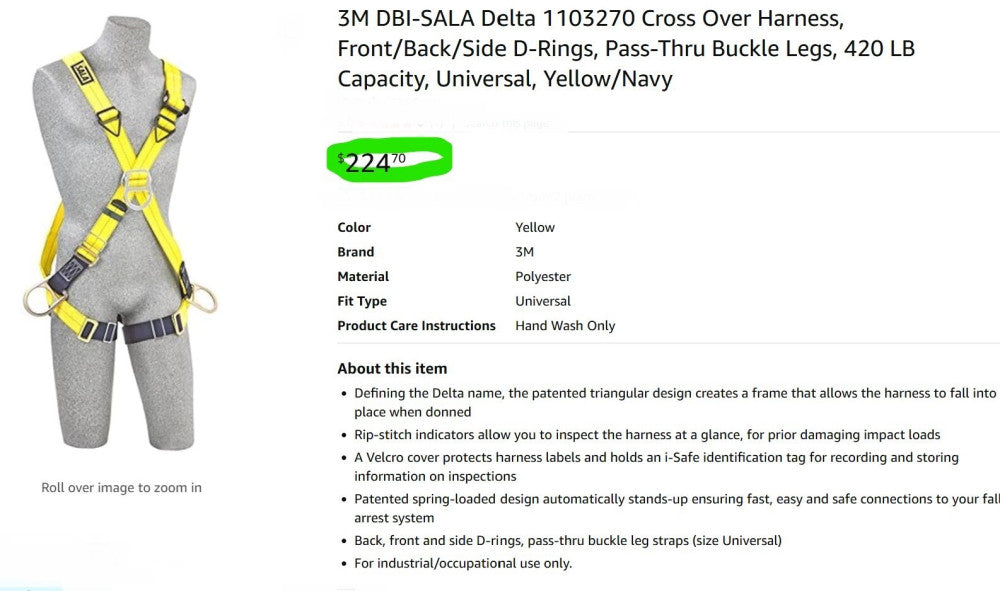 DBI Sala 1103270  Universal Fit Full Body Harness 420 lb. [B6B3]