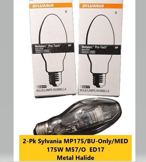 NEW 2-PK Sylvania Metal Halide 175W Lamp, ED17 Light Bulb, E26 Baseb MP175/U/Med