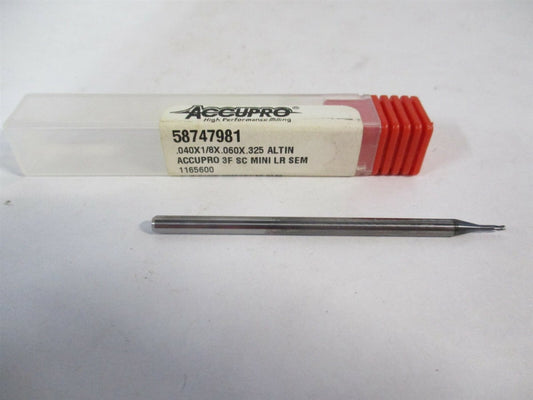 0.04" x 0.06" x 1/8" x 2-1/2" OAL 3-Flute Solid Carbide Spiral Square End Mill