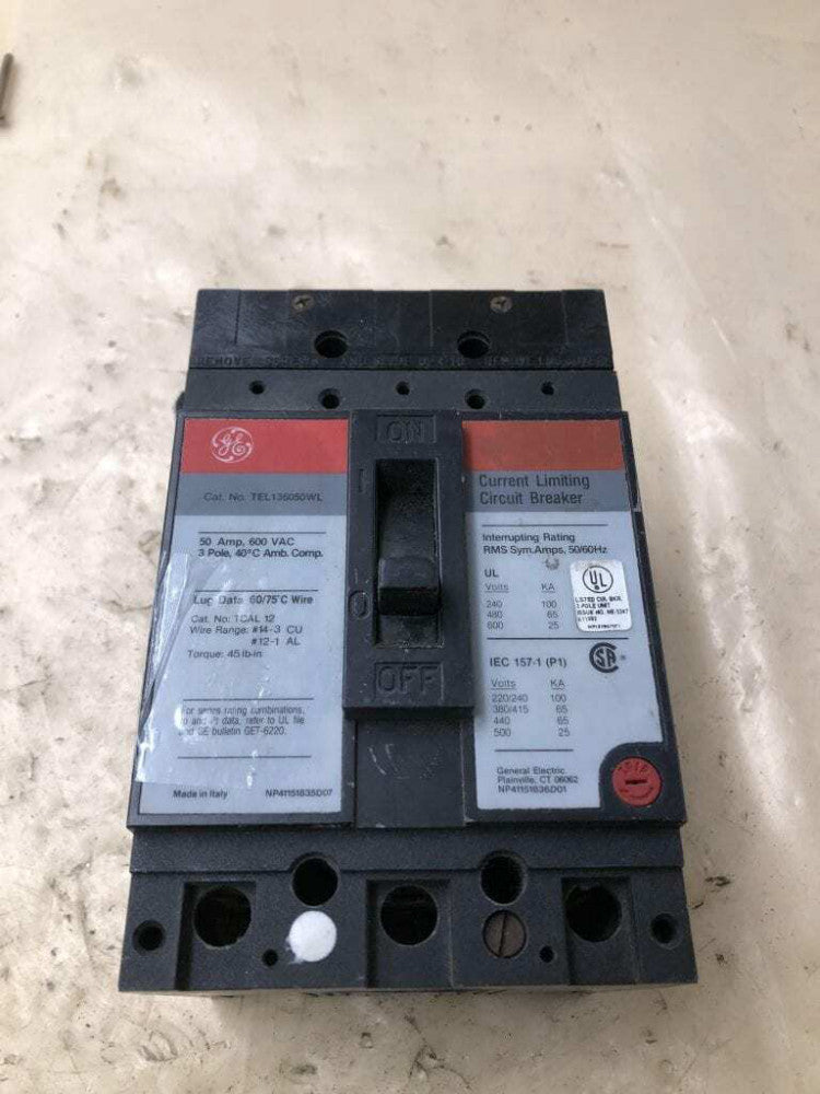 GE TEL136050WL 50A 3 Pole Current Limiting Circuit Breaker 600VAC