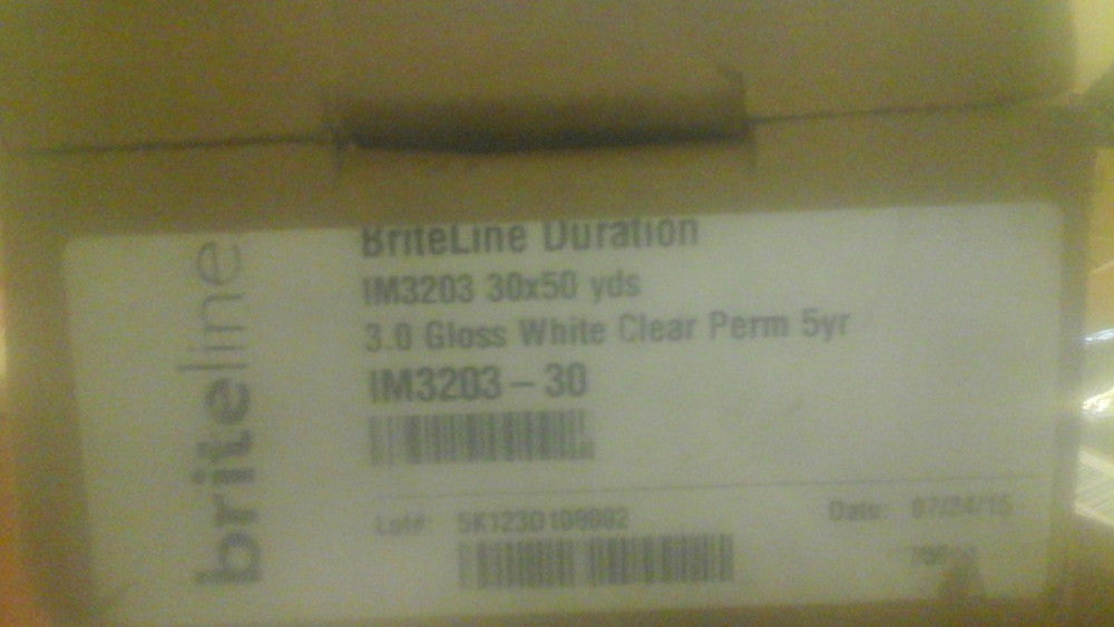BRITELINE DURATION IM3203-30 30" X 50 YDS 3.4 MATTE WHITE CLEAR PERM