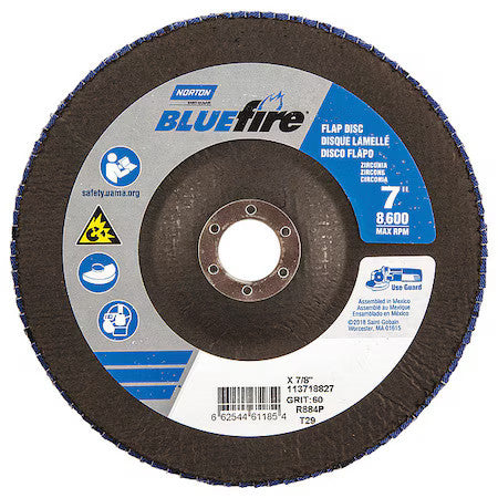 Norton Abrasives 66254461185 Flap Disc,7 In X 60 Grit,7/8