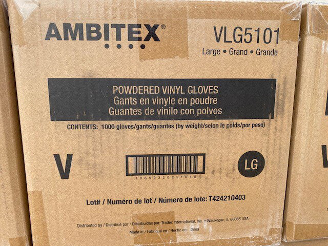 (Case of 1,000) Ambitex V5101 Series Latex Free Clear Vinyl Gloves, Large (NEW)