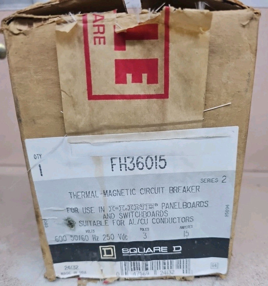 Square D FH36015 15A 600V 3Pole  ILine Circuit Breaker NOS