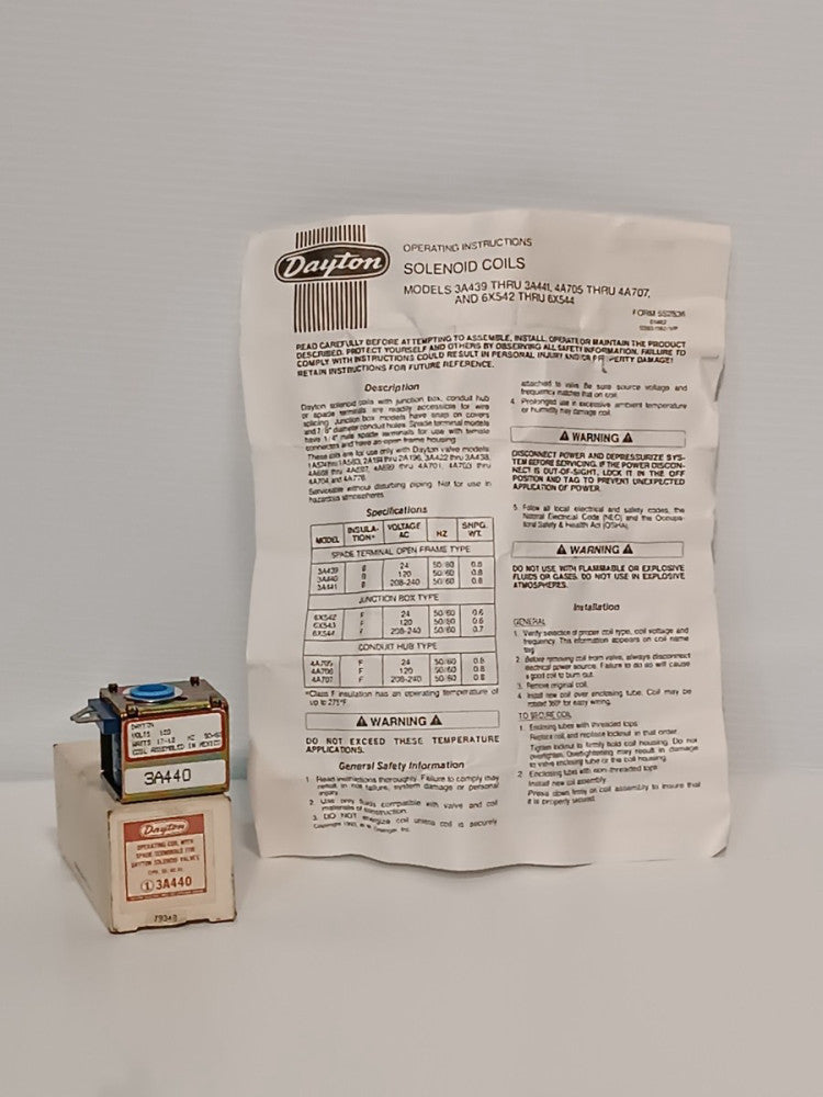 Dayton 3A440 Operating Coil w/ Spade Terminals, for Dayton Solenoid Valves 120V