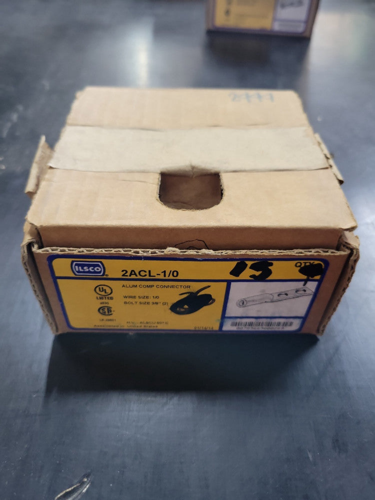 NEW BOX OF 15 ILSCO 2ACL-1/0 2-HOLE ALUMINUM COMPRESSION CONNECTOR