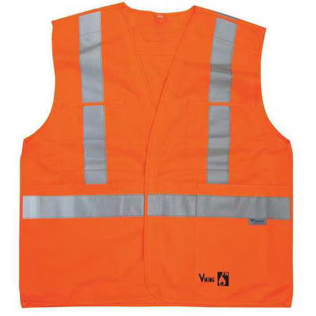 VIKING 6136FR-4XL/5XL Flame Resist Vest,Class 2,4XL/5XL,Orange