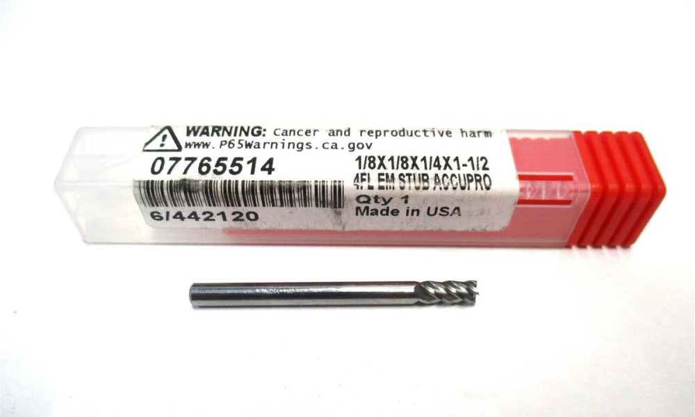 Made in USA (07765514) 1/8 x 11/4 x 3 4-Flute CC RH Carbide Square Stub End Mill