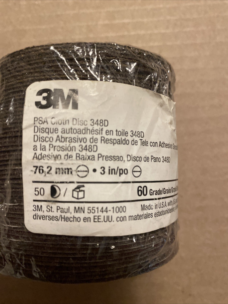 3M PSA Cloth Disc 348D, 60 Grit Grade 3 in 50 Pieces B1