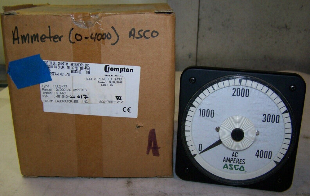 NEW ASCO CROMPTON BLS-77 0 - 4000 AC AMPERES PANEL METER  491942-017
