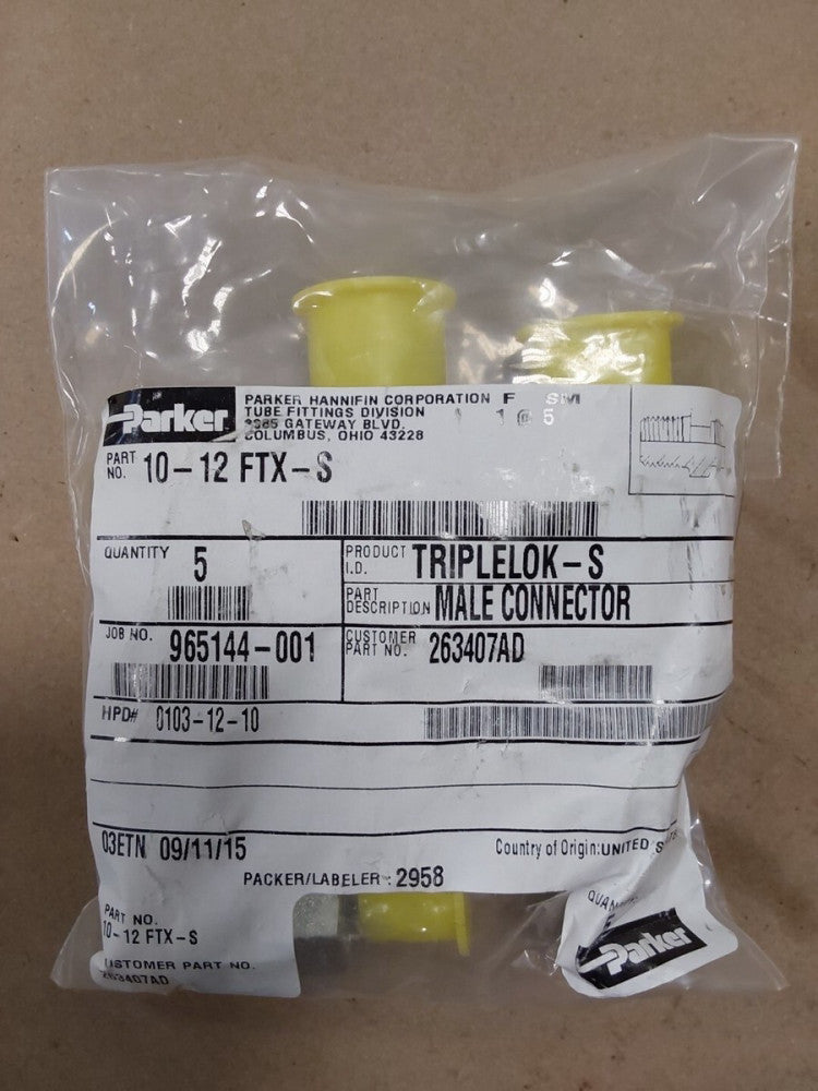 Parker 10-12FTX-S 37°Flare, Tube x NPT Fitting (Pack of 5) NEW