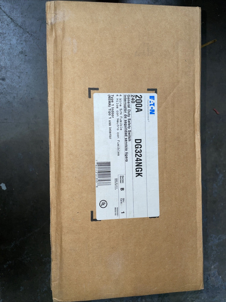 NEW! EATON DISCONNECT FUSIBLE SWITCH DG324NGK 200A 240V 3P 4W 1YEAR WARRANTY
