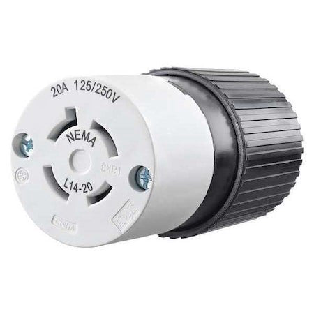 Bryant 71420Nc Locking Connector, L14-20R, 20 A, 125/250V Ac, Single Phase, 3