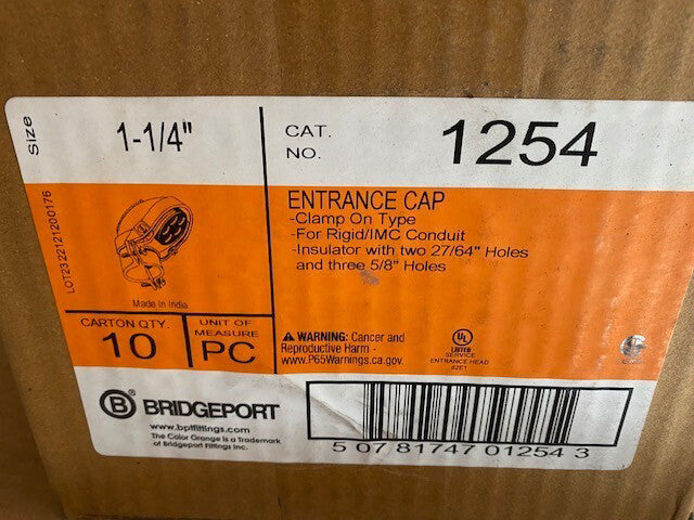 (10 PACK) BRIDGEPORT 1254, Conduit Service Entrance Cap, 1-1/4", 5-Hole (NEW)