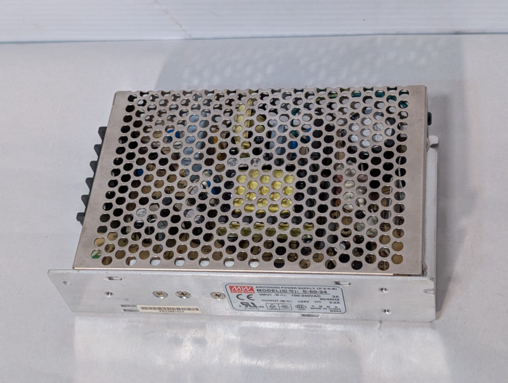 Mean Well S-60-24 Switching Power Supply, Input 100-240vac, Output 24vdc, 2.5A