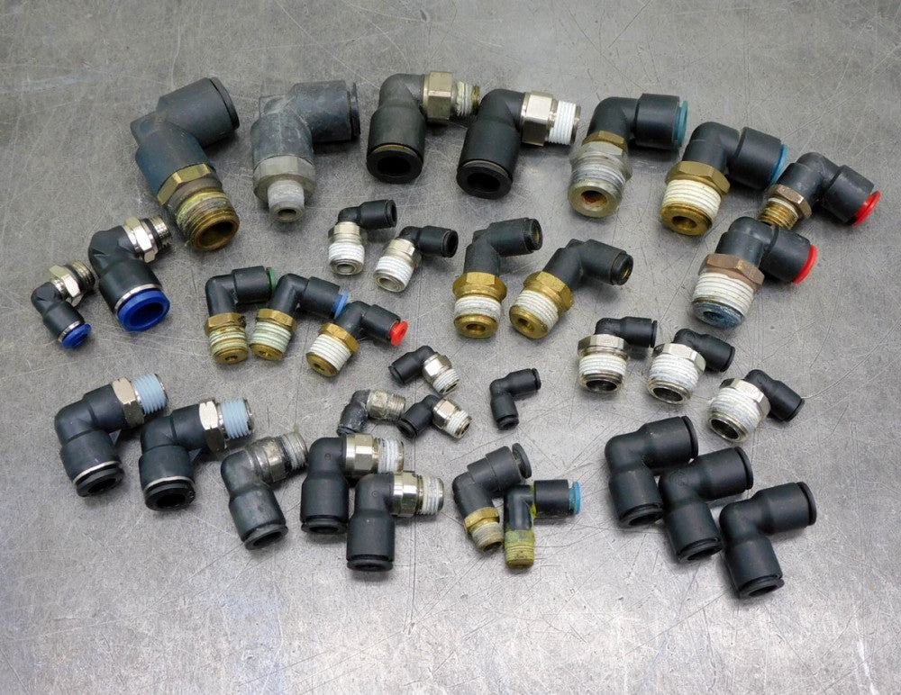Lot of 34 Parker Nylon 90° Push-to-Connect & Threaded NPT Elbow Fittings Mixed