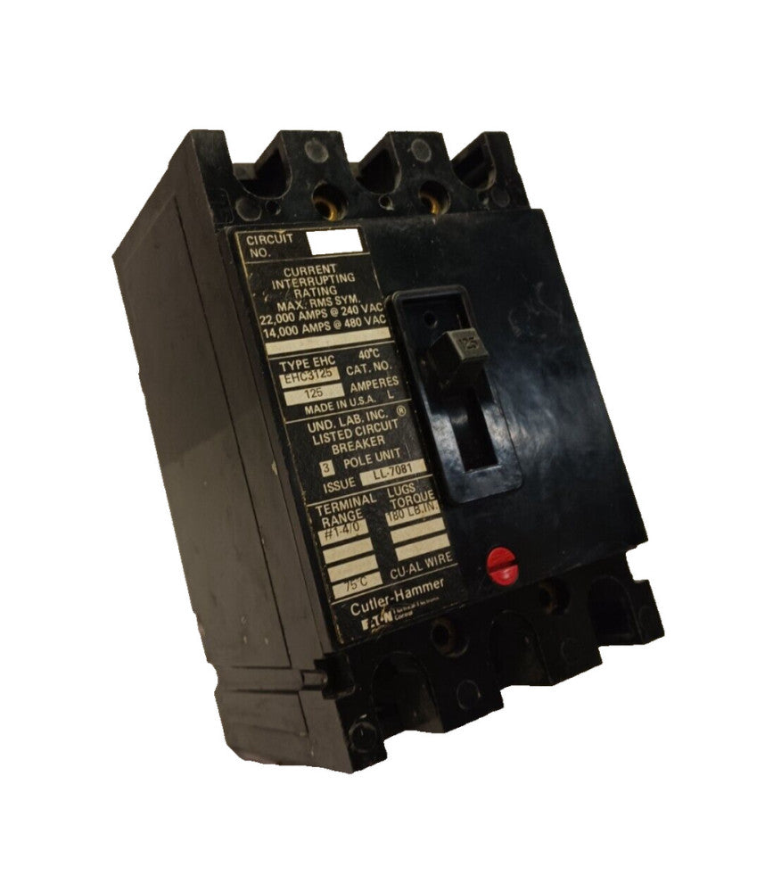 CUTLER HAMMER 125 AMP CIRCUIT BREAKER 240 / 480 VAC 3 POLE  EHC3125