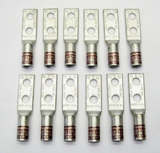 (12 PCS) BURNDY N60 HEAVY DUTY TINNED COPPER CABLE END TERMINAL 2 AWG 3/8" STUD