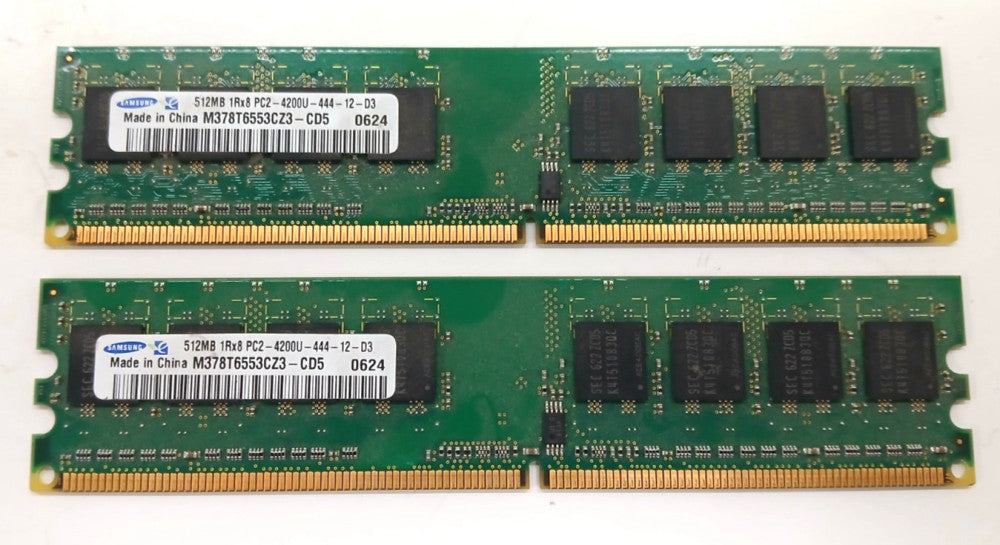 SAMSUNG 512MB 1RX8 PC2 4200U 444 12 D3 RAM LOT OF 2