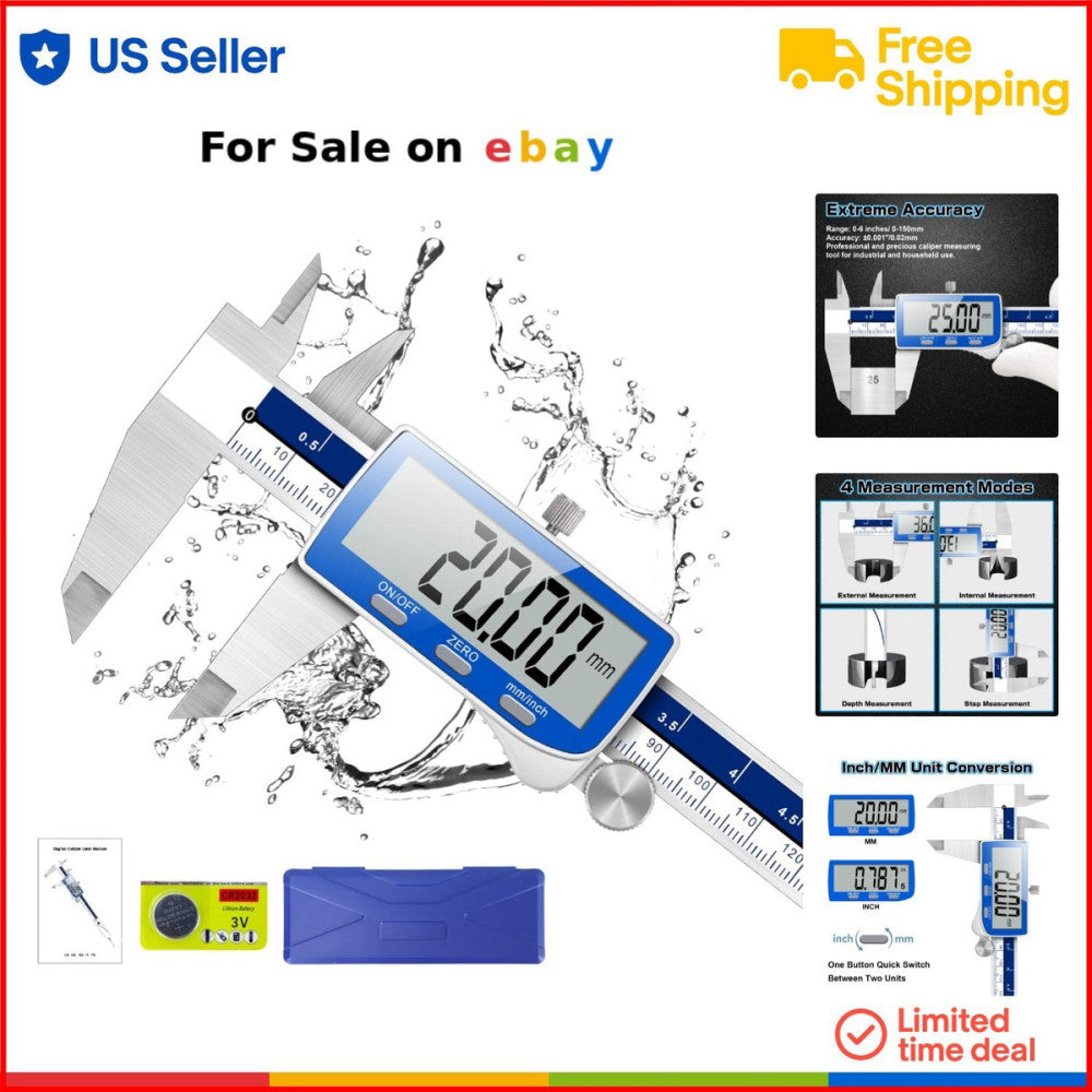 Digital Caliper Stainless Steel 6 Inch Waterproof Precision Measuring Tool