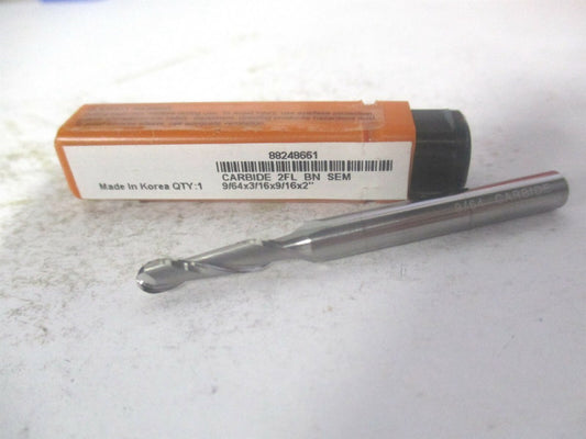 (E599924499) 9/64" x 9/16" x 3/16" x 2" OAL Solid Carbide 2 Flute Ball End Mill 