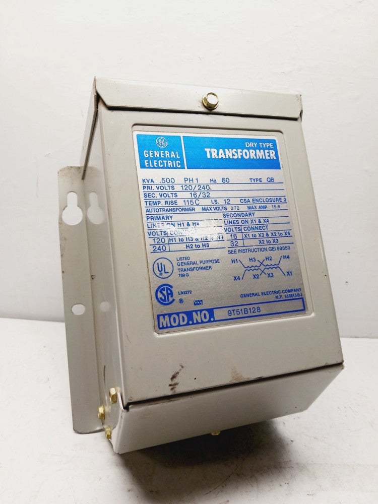 NEW GENERAL ELECTRIC 9T51B128 .500 TRANSFORMER 1PH PRIM: 240 VAC SEC: 32 VAC