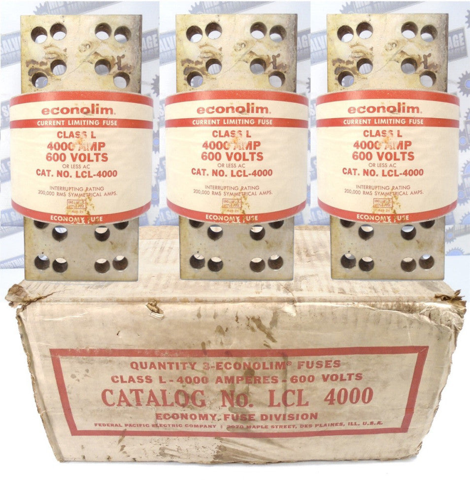 (3 Pc) FPE Federal Pacific - LCL4000 - 4000A FUSES - 600V NOS (3 NEW in BOX) 
