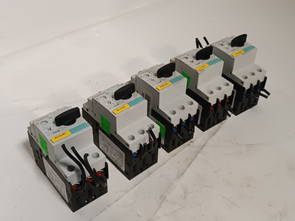 Lot of 5 Siemens 3RV1021-1AA10, 3RV1021-1KA10, 3RV1021-1HA10 Circuit Breakers