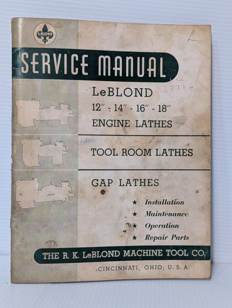 Le Blond 12" to 18" Engine, Tool Room, Gap Lathe & 19" to 38" Sliding Bed Manual