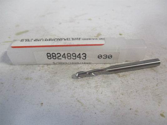 (E5249010) 5/32" x 9/16" x 3/16" x 2" OAL Solid Carbide 2 Flute Ball End Mill 