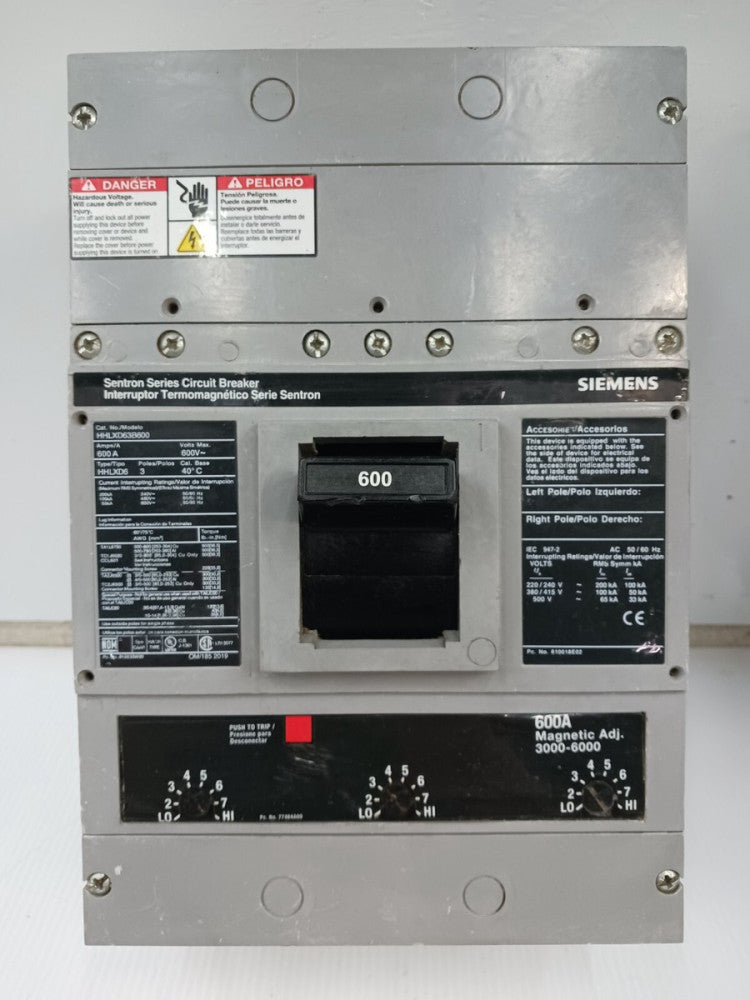 Siemens Sentron 600 Amp Circuit Breaker 3 Pole 600 VAC 100kA HHLXD63B600