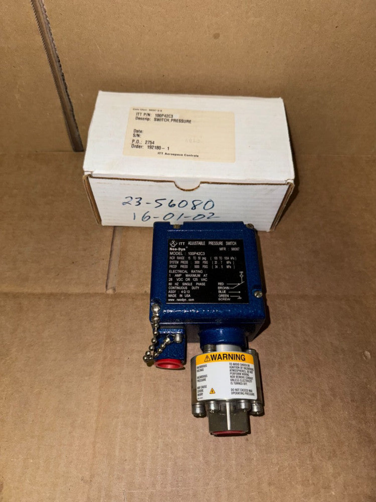 ITT NEODYNE 100P42C3 ADJUSTABLE PRESSURE SWITCH,15-50 PSIG, NEW-OPEN BOX!