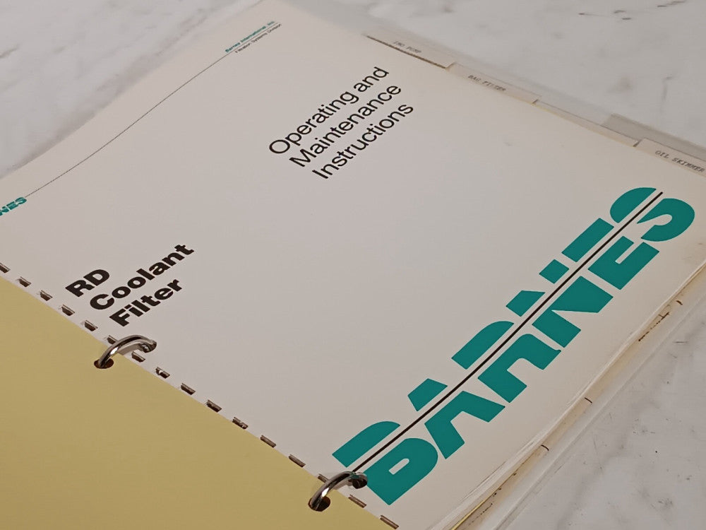 Barnes RD Coolant Filter Machine Operation & Maintenance Manual, as shown