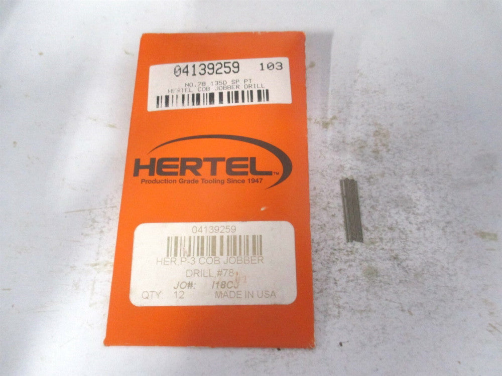 (04139259) #78 135° 3/16" x 7/8" OAL Cobalt RH Tapered Jobber Drill - Pack of 11