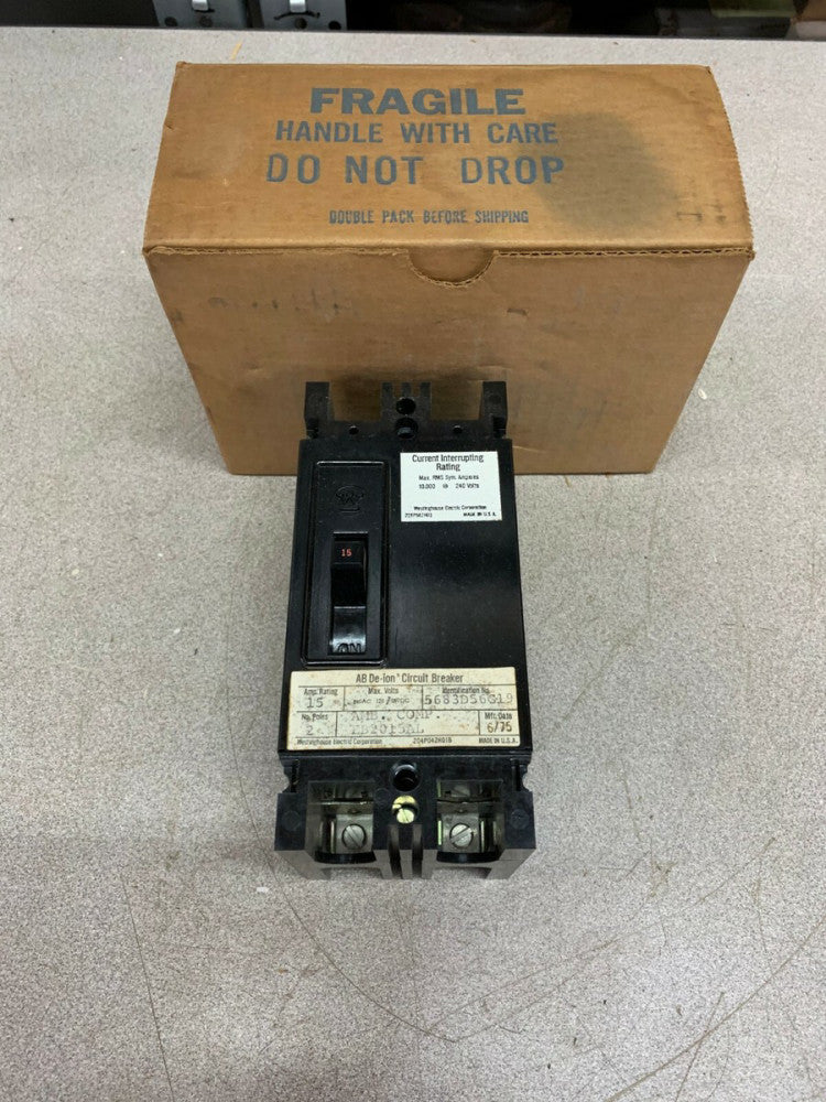 NEW IN BOX WESTINGHOUSE 2 POLE 15AMP AB DE-ION CIRCUIT BREAKER EB2015AL