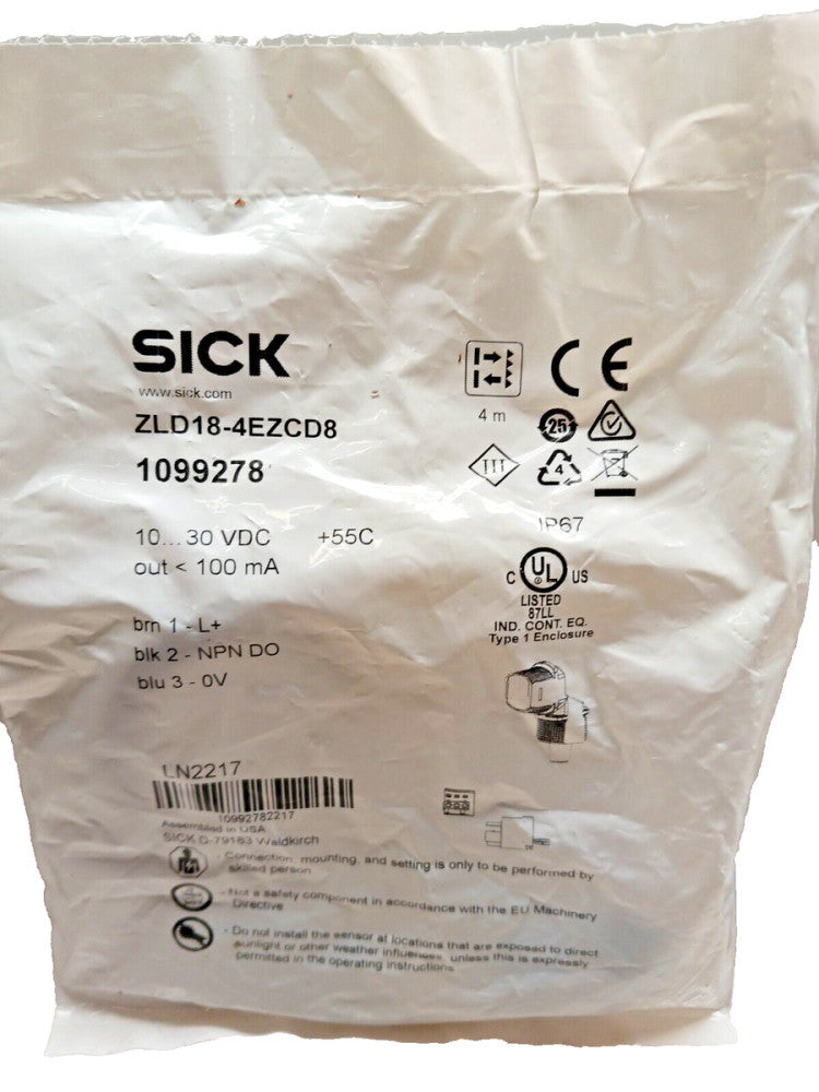 NEW SEALED SICK PHOTOELECTRIC SENSOR 4M  ZLD18-4EZCD8 / 1099278