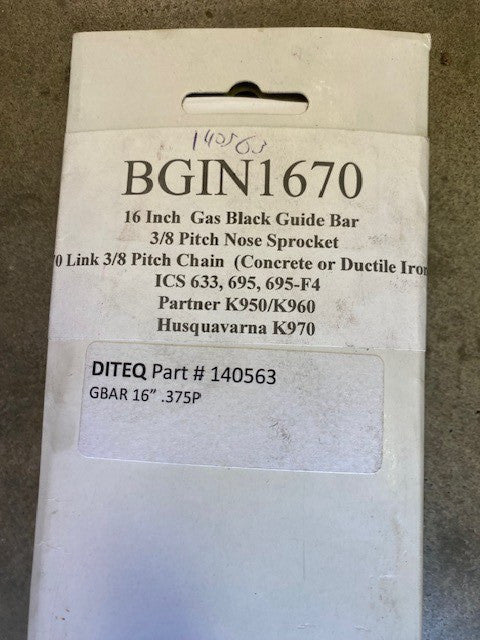 Diteq Part # 140563  16" Guide Bar .375" Pitch