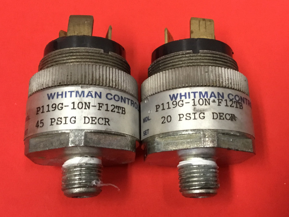 Whitman Controls - P/N: P119G-10N-F13TB - Pressure Switch - LOT OF (2)