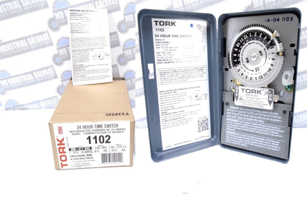 TORK - 1102 - 24HR TIME SWITCH - 208/277 VAC - 40A - 5HP - SPST Trilingual Dial