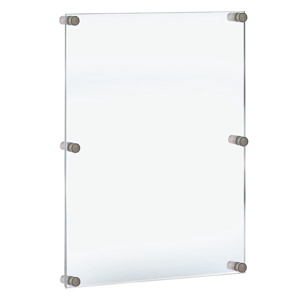 ,105536, Floating Acrylic Wall Frame with Silver Hardware Stand Off Caps, Cle...