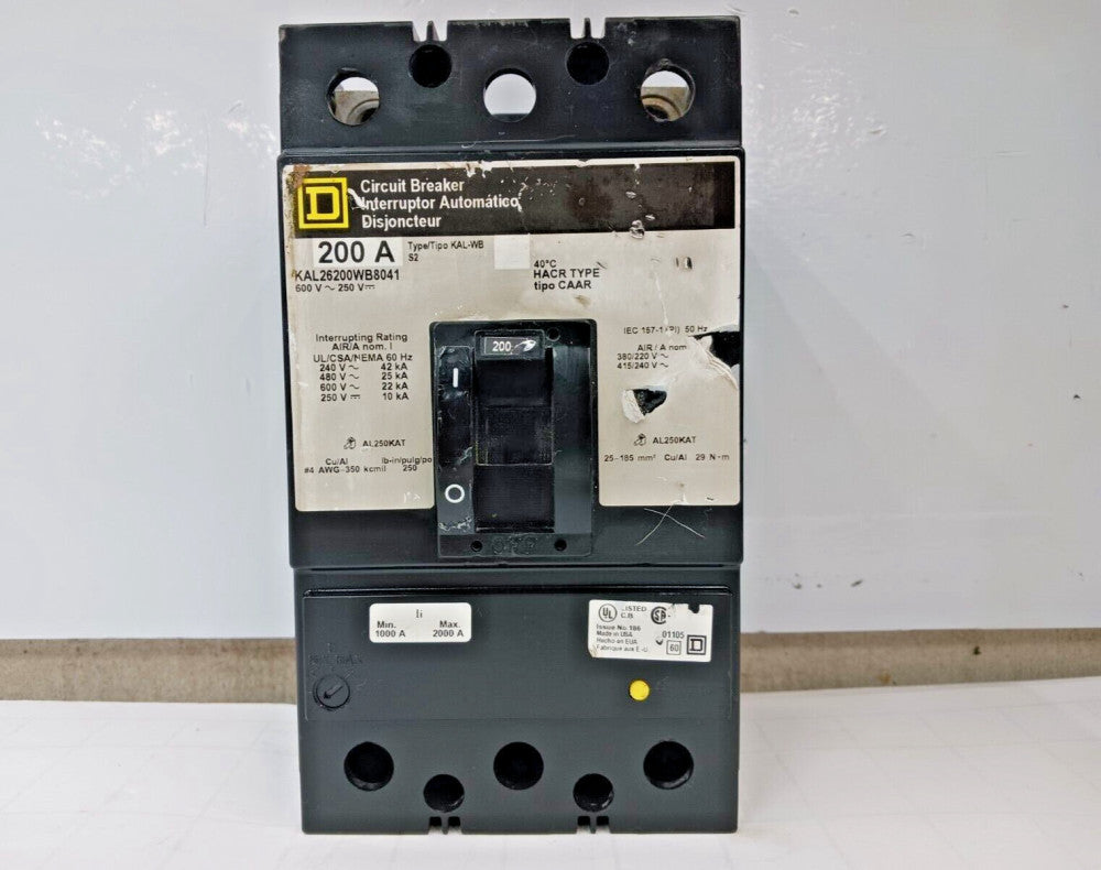 SQUARE D 200 AMP CIRCUIT BREAKER 2 POLE 600 VAC KAL26200WB8041
