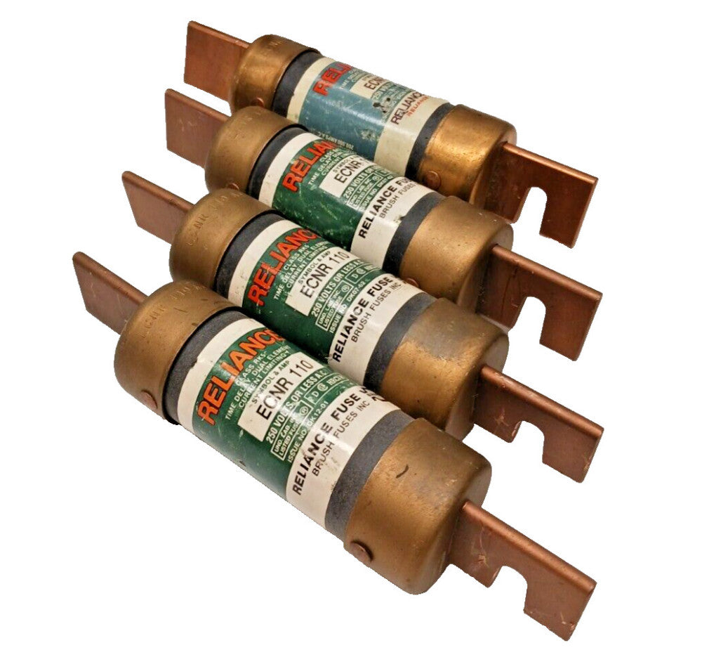 4) RELIANCE 110 AMP TIME-DELAY DUAL-ELEMENT FUSES 250 VAC  ECNR-110  LOT OF 4