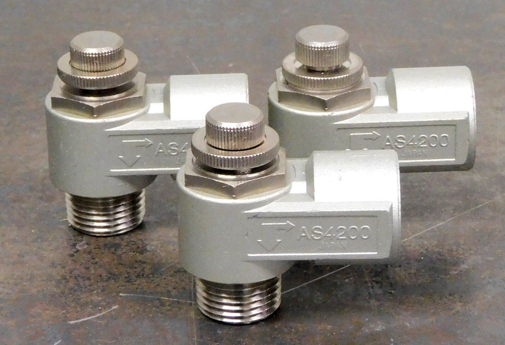 SMC - AS4200 Pneumatic Flow Control Valve Regulator 1/2" NPT Lot of Three (3)