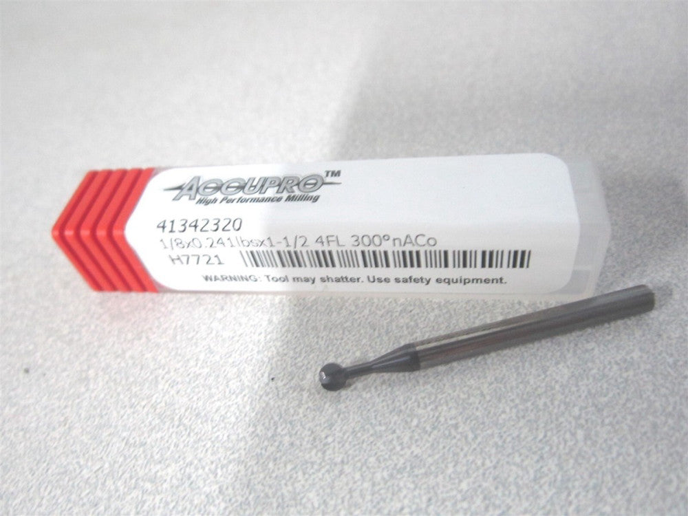 (41342320) 1/8" x 0.1160" x 1/8" x 1-1/2" OAL 4Fl Solid Carbide Ball End Mill