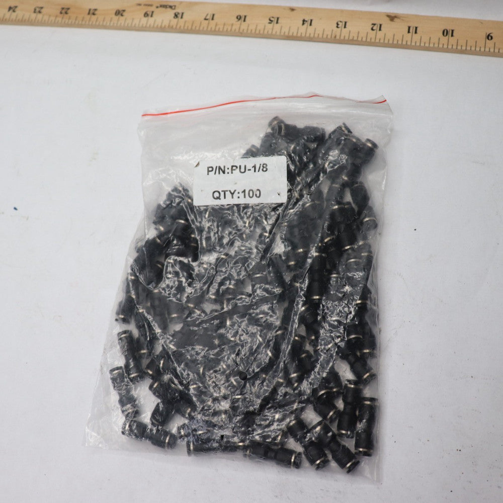 (100-Pk) Push to Connect Straight Union Fitting Composite Black 1/8" OD PU-1/8