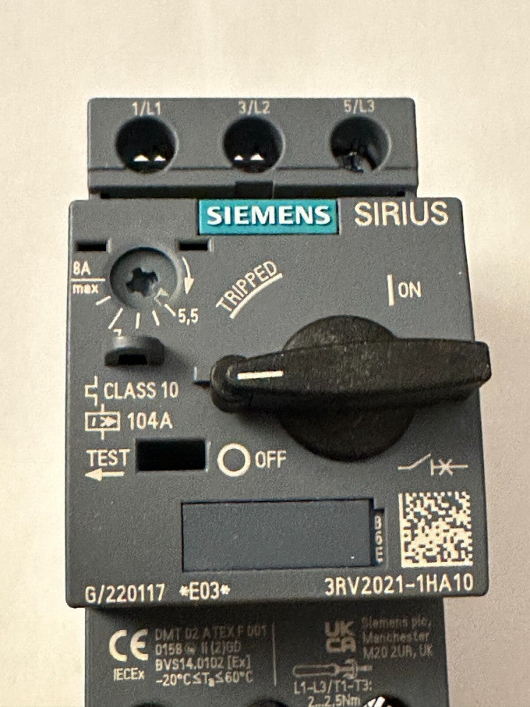 Siemens Sirius 3RV2021-1HA10 Circuit Breaker 5.5-8.0A 3 Pole - NEW Fast Ship